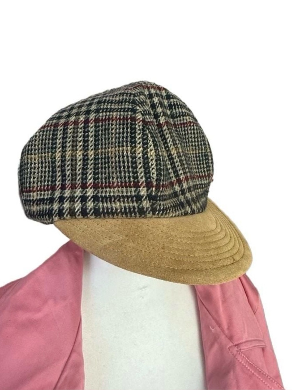 Vintage KOKIN New York Wool Plaid Cap Calf Suede Brim USA One Size